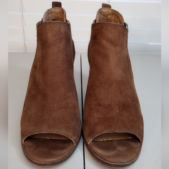 Lucky Brand Oona Brown Suede Leather Open Toe Stacked Heel Ankle Booties Sz 8M - Picture 9 of 16